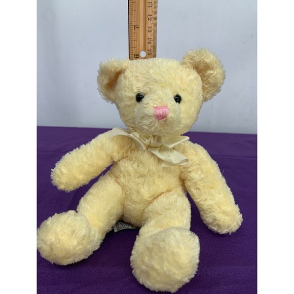 Aurora 6 Inch Sitting Bear Yellow with yellow bow plastic black eyes pellets - Picture 5 of 10